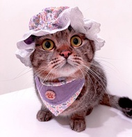 (10%捐公益)春日香氣系列-嬌羞小花口袋領巾+睡帽(嫩紫)