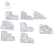 BALSA 8Pcs Flowers Die Cuts, Metal Lace Corner Die Cuts, Embossing Template Flowers Butterfly Silver