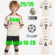 The Reds Mohamed Salah Darwin Nunez 25/26 LiVerPools Away Soccer Jersey kid suits （with pants） Andy 