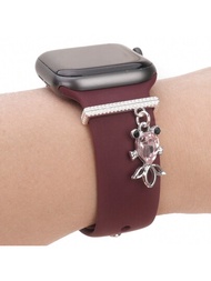 1個女性創意閃亮閃粉魚手錶座墜飾裝飾環,適用於蘋果手錶配件和galaxy Watch系列錶帶吊墜禮物