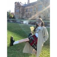 Spring Vibes Lace Trim Long Khaki Coat DEEMO02.12 London Art Student Style Commuter Korean Version S