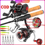 HAIYI FISHING kaki ultra light rod ultra light rod set Ultralight Baitcasting Rod joran casting set 