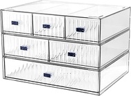 MoYouno Desk Organizer with 6 Drawers 3 Tier Stackable Plastic Desk Organizers and Accessories Desktop Drawers Makeup Organizers Storage for Make Up,Jewelry,Pen, Desktop Stationary