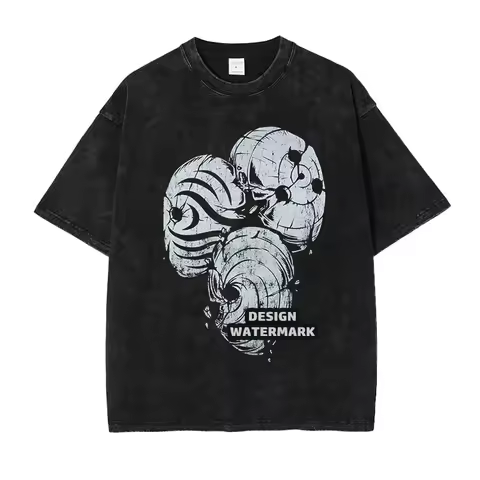 Bandai Anime Obito T-shirts Manga Vintage Washed Rock Lee T Shirt Short Sleeve Oversized Ninja T-shi