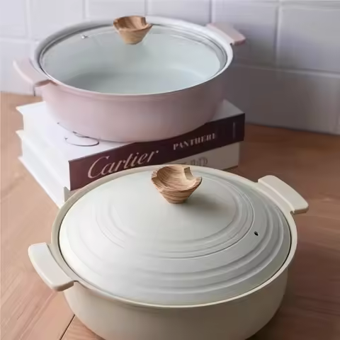 Double Ear Tabletop Soup Pot Induction Cooker Compatible Non-Stick Slow Cooker Small Hot Pot for Hom