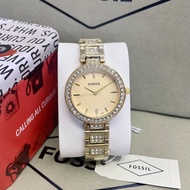 fossil watch with diamond in face and strap fashion watch for women with free paperbag and can