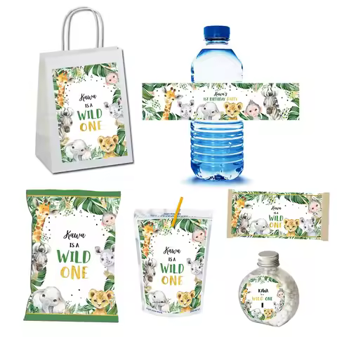 Custom Safari Wild Jungle Forest Animals Chips Bag Juice Labels Chocolate Bar Wrapper Child Party De