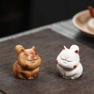 Yixing Zisha Tea Pet Lucky Cat Ornaments Handmade Tea Ceremony Tea Set Accessories Tea Table Tea Pla