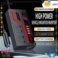 OLINI Car Inverter, Universal QC 3.0 USB/Type C Charger Power Adapter, Portable Multifunction 200W H