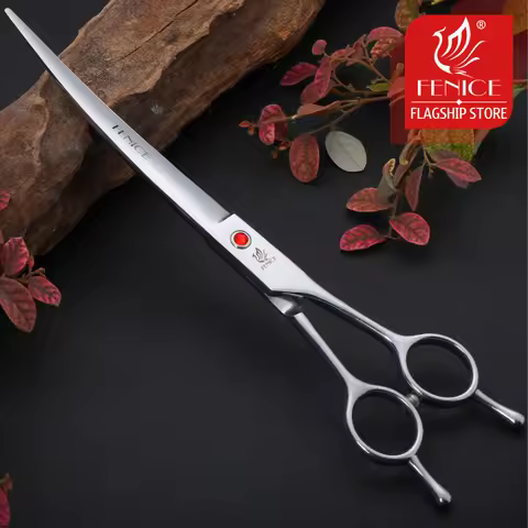 Fenice Stainless Steel 7/7.5/8 inch Curved Scissors Pet Dog Grooming Scissors Pets Hair Cuttings She