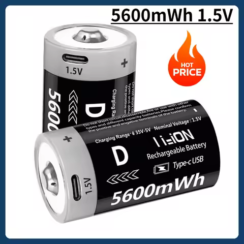 5600mWh 1.5V USB Rechargeable Battery D Size Lithium Battery Li-io Batteries for Gas Cooker Water He