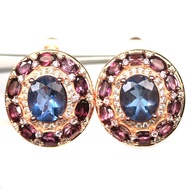 ต่างหูฟลูออไรต์แท้ Color Change Fluorite เงินแท้ 925 ชุบนาค พลอย โกเมนชมพู Rhodolite Garnet CZ ต่างห