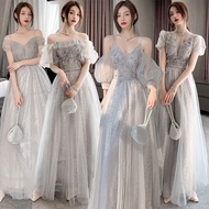 EAGLELY Gray Luxury Bling Bling Sequins Glitter Bridesmaid Long Prom Evening Dress 2023 New Formal Event Autumn And Winter Long Sleeve Fairy Temperament Thin Gown For Ninang Wedding Debut 18 Years Old  Sponsors Outfit.