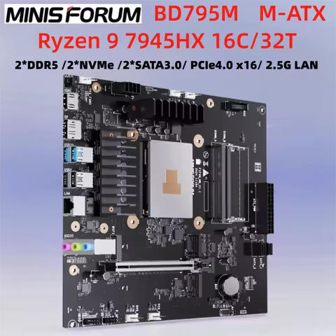 MINISFORUM BD795M M-ATX Gamer Motherboard MoDT AMD Ryzen 9 7945HX 16C/32T 2*DDR5 2*NVMe 2*SATA3.0 PC