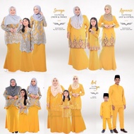 kurta ♒Tema gold mustard sedondon ibu dan anak set couple raya kurta bapa dan anak sedondon baju melayu dan baju kurung☼