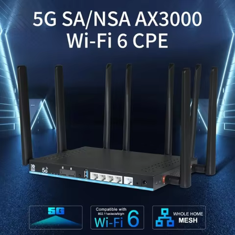 Dual SIM Card 5G Router 2*SIM Wifi6 3000Mbps Openwrt DDR4 1GB 4*LAN USB3.0 5G Modem MU-MIMO 4T4R Ant