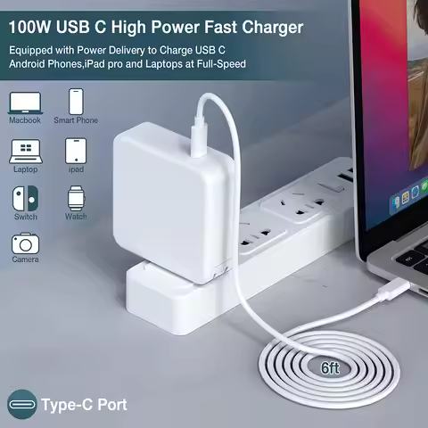 96W USB-C charger with 2m USB-C cable for MacBook Pro 16/15/14/13 inch iPad Pro 12.9/11 inch, Asus D