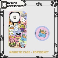 DKshop Cute Magnetic Case – Cartoon with Many Characters, PopSocket Included, Shockproof, Supports W