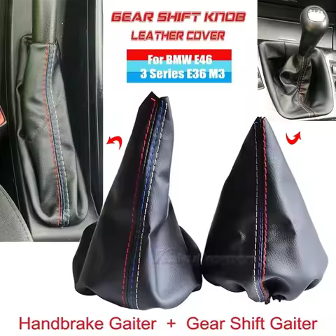 Car Shift Gear Stick Dust-proof Cover Handbrake Handle Black Leather Cover For BMW 3 Series E36 E46 