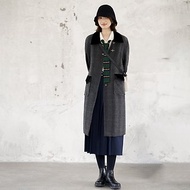 絲絨拼接格紋大衣|外套|秋冬款|羊毛|Sora-1351