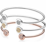 Original Rose Gold & Silver Signature With Crystal Open Bangle Fit 925 Sterling Silver Bead Charm Br