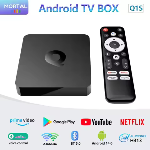 Mortal Android 14.0 TV Box Q1S Allwinner H313 Voice HD 2.4G/5G WiFi 4K Quad Core BT5.0 Video Games S