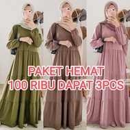 PROMO SUPER PAKET HEMAT 100RB DAPAT 3 PCS!!! Gamis Susun Rampel 3 Jumbo / gamis wanita trend masa ki