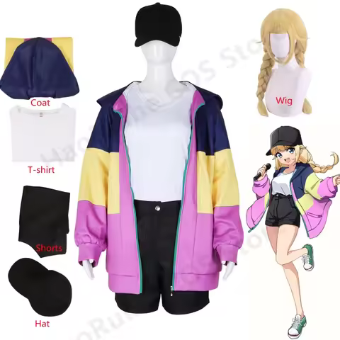 Anime Ya Boy Kongming Paripi Koumei Tsukimi Eiko Cosplay Costume Hooded Jacket Blonde Wig Hat Shirt 