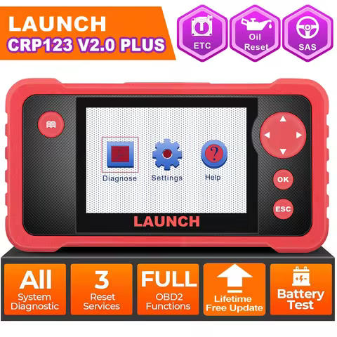 LAUNCH CRP123 V2.0 Plus OBD2 Scanner All System with 3 Reset Oil Service/Throttle Relearn/SAS Reset 