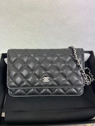 全新 Chanel woc/ wallet on chain/ 黑銀荔枝牛皮