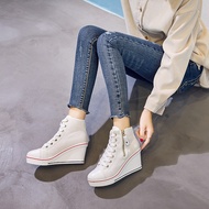 8CM Wedge Canvas Shoes Woman Platform Vulcanized Shoes Hidden Heel Height Increasing Casual Shoes Fe