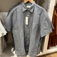 UNIQLO เสื้อเชิ้ตแขนสั้นลินินลายทางสำหรับผู้ชาย/ผู้หญิง457775/457774เสื้อลำลองผ้าฝ้าย2024ใหม่สำหรับฤ