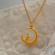 LP-6 🆗Zhou's Same Style Online Influencer Clavicle Chain Moon Arrest Bunny Necklace2022New Rabbit Necklace Women's