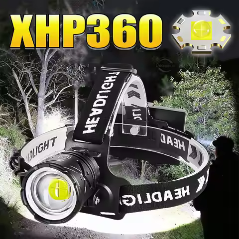 Super XHP360 Powerful Headlamp Rechargeable Head Lamp XHP160 XHP90.2 High Power Headlight Type-C Hea