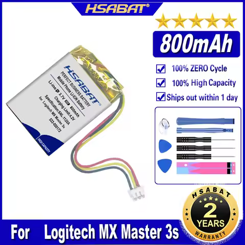HSABAT 533-000172 652535 800mAh Battery for Logitech MX Master 3s Game Wireless Mouse Batteries