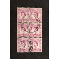 G1345 Great Britain 1952 QEII 6 Pence Block of 6v Stamps Used