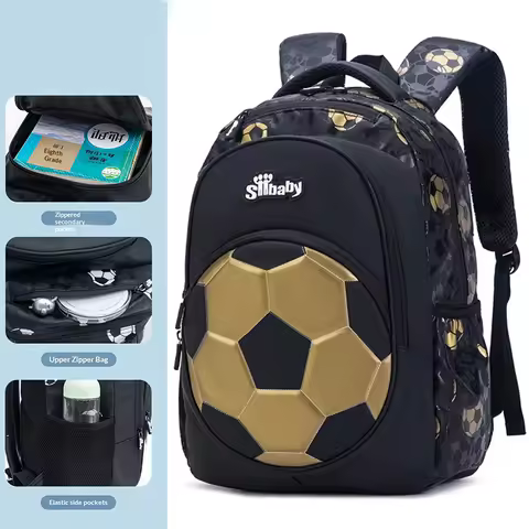 Football Backpack, Large-Capacity Sports Football Backpack, Multiple Compartments, 3D Football Patte