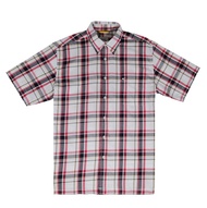 camel active Men Short Sleeve Shirt in Regular Fit with Button Down Collar in Red Cotton Twill Check 9-102AW23CHK1780