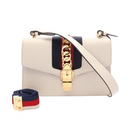 【二手】Gucci Sylvie 小號 Web Line 兩用單肩包 421882 白色/海軍藍/RED皮革 Sylvie 小號單肩包 女士