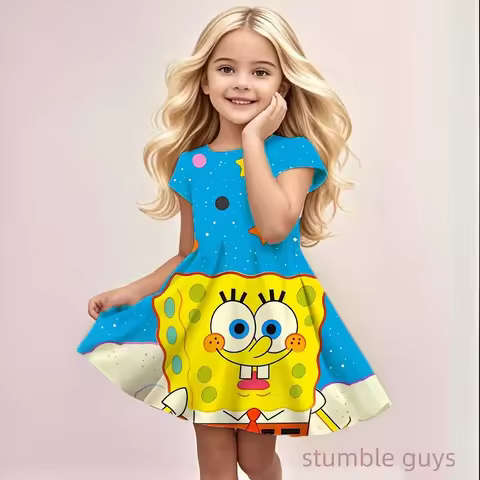 MINISO Authorizes 3D Printing Sequins Christmas Spongebob Special Edition Dresses Girls Clothing Hol