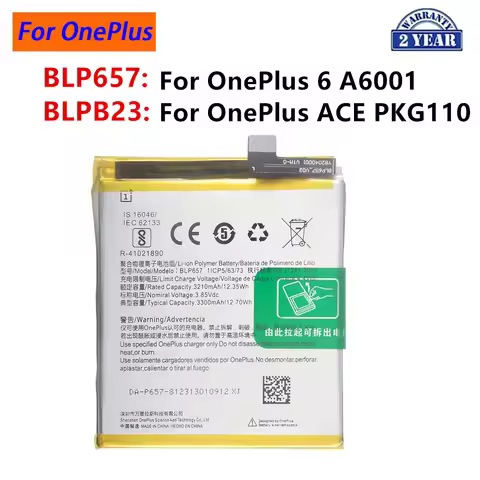 Brand New BLP657 BLPB23 Replacement Battery For OnePlus 6 A6001 Genuine OnePlus ACE 5 PKG110 Phone B