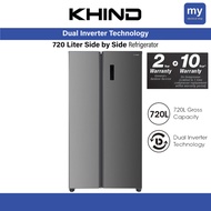 Khind RFS720A 720 Liter Side By Side Twin Inverter Refrigerator Fridge Peti Sejuk 电冰箱
