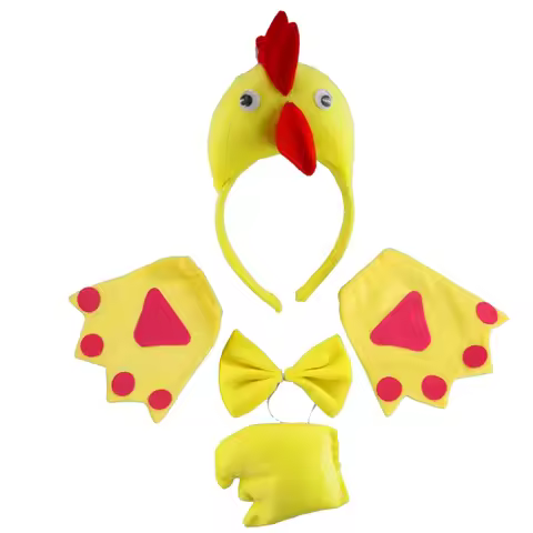 Party Yellow Chicken Cock Rooster Headband Bow Tie Tail Paws Gloves Animal Hair Bands Plush Hallowee