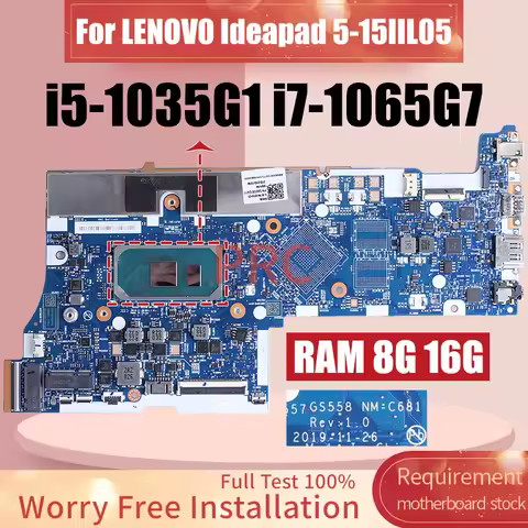 For LENOVO Ideapad 5-15IIL05 Laptop Motherboard NM-C681 5B20S44043 5B20S72477 i5-1035G1 i7-1065G7 Wi