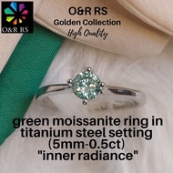 O&R RS green moissanite ring in titanium steel setting(5mm-0.5ct)