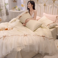 Luxury Princess Style Washed Ice Silk 3/4IN1 Bedsheet Set Quilt Cover Bedsheet Pillow Case Single Queen King Bed -04