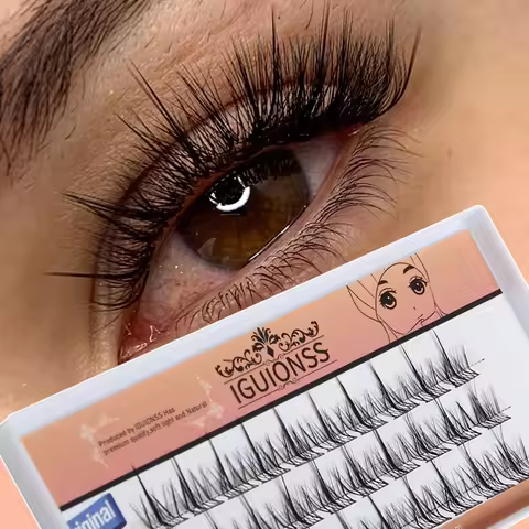 IGUIONSS 3D Fluffy Fake lashes L Curl Super Cluster Eyelash Extension Natural Individual Lashes Silk