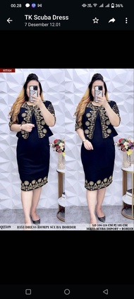 DRESS WANITA CANTIK BAHAN SCUBA IMPORT VARIASI BORDIRAN MEWAH LD 110CM🌹🌹🌹🌹