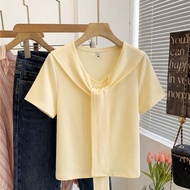 BALENO | Geese Yellow Sailor Collar Illusion Two-Piece T-Shirt