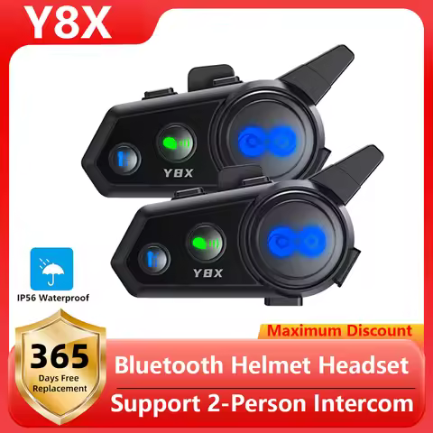 Y8X Motorcycle Helmet Bluetooth Headset Intercom Distance 500M Mixing Music Sharing Voice Assistant 